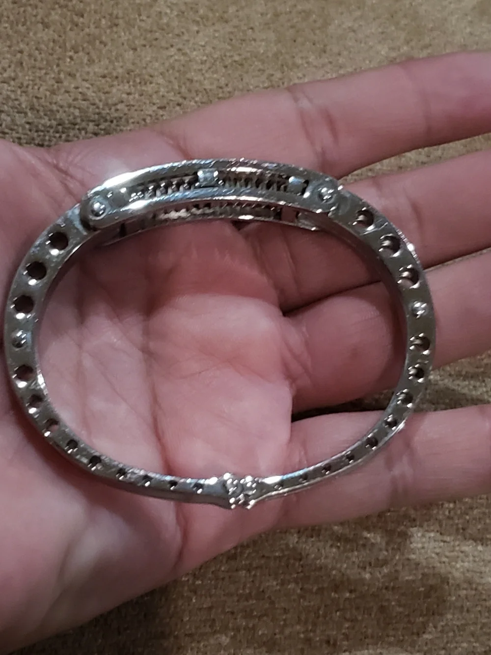 Silver-Tone Spring-loaded Handcuff  Hinged Bracelet